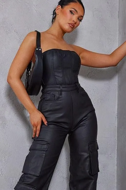 PU leather pocket casual jumpsuit