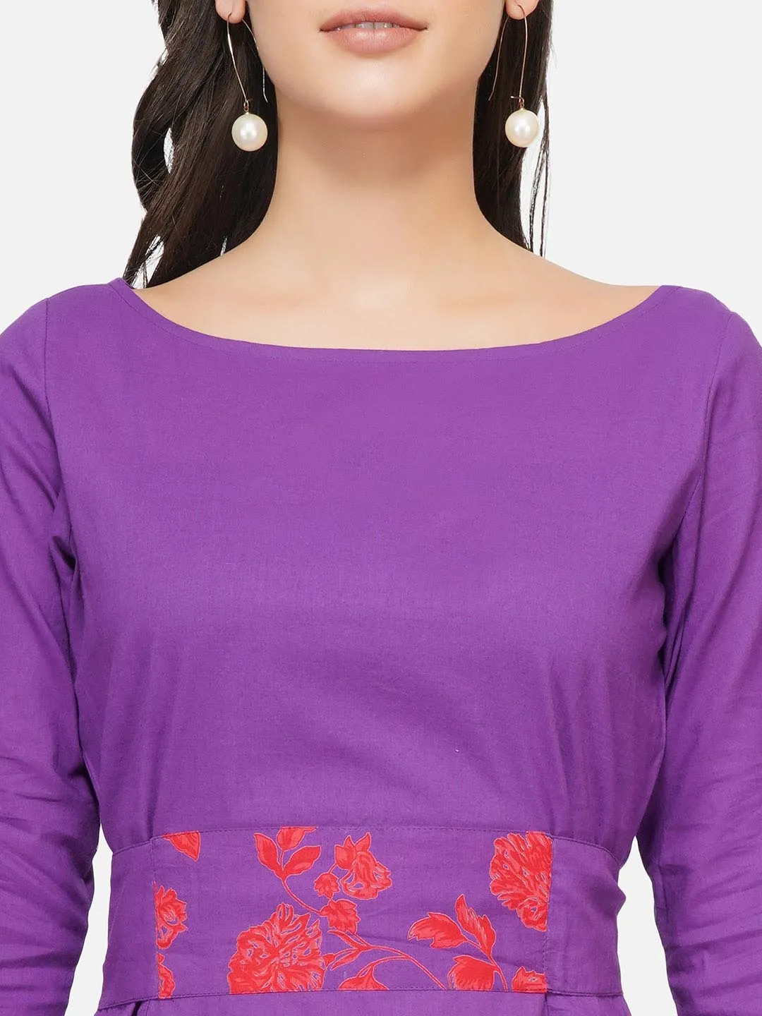 Purple Peplum Tunic With Printed Tie Up