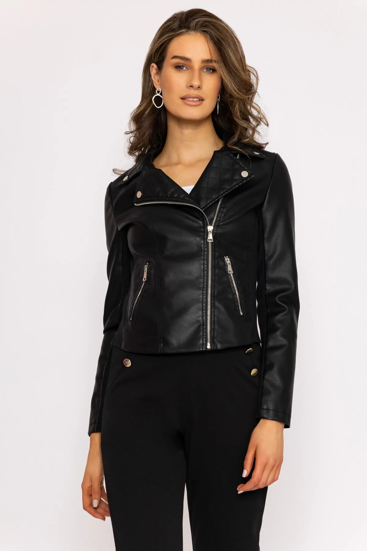 Quilted Side Zip Jacket in Black