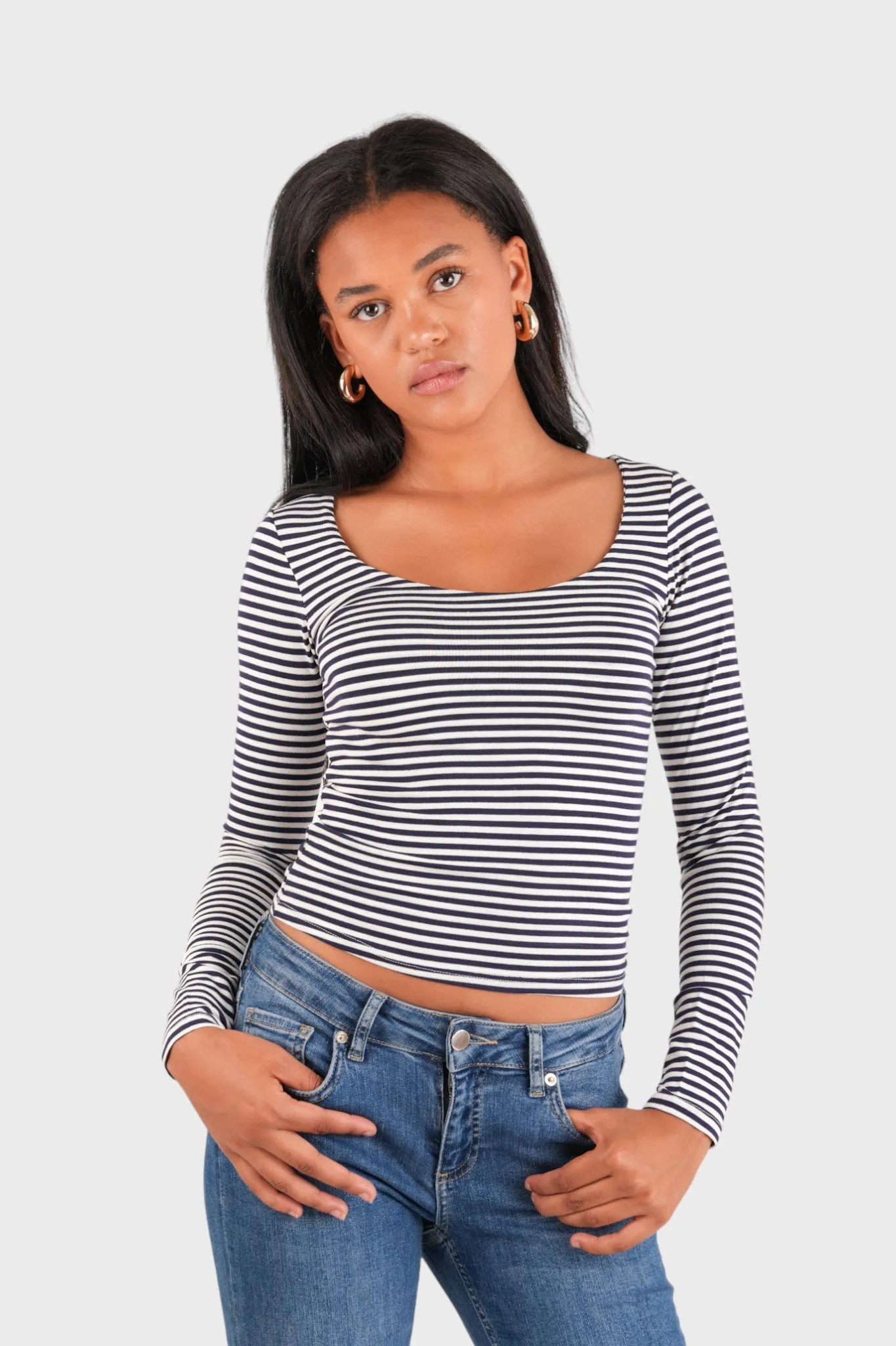 "Nola" top striped navy