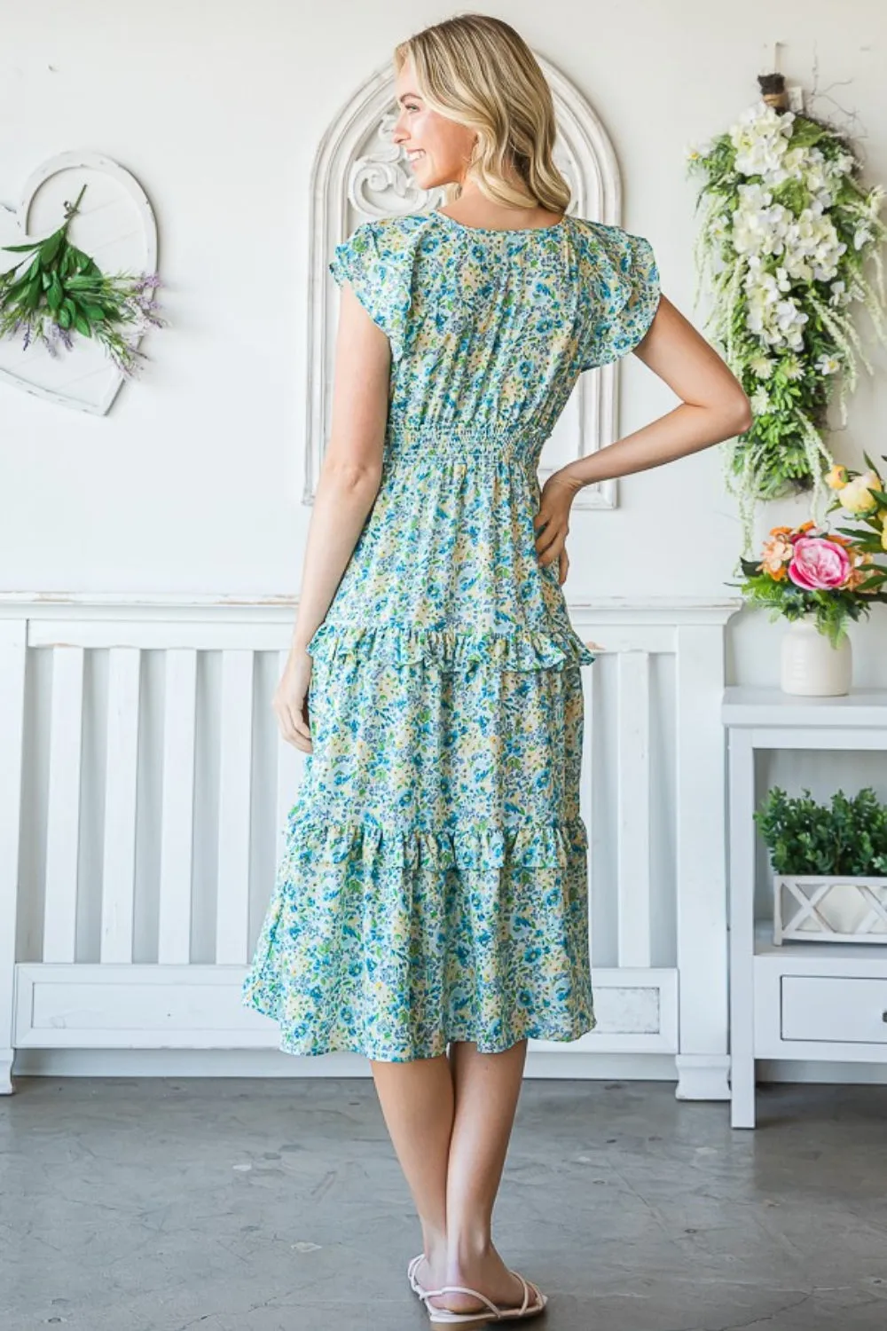 Reborn J Floral Ruffle Summer Midi Dress