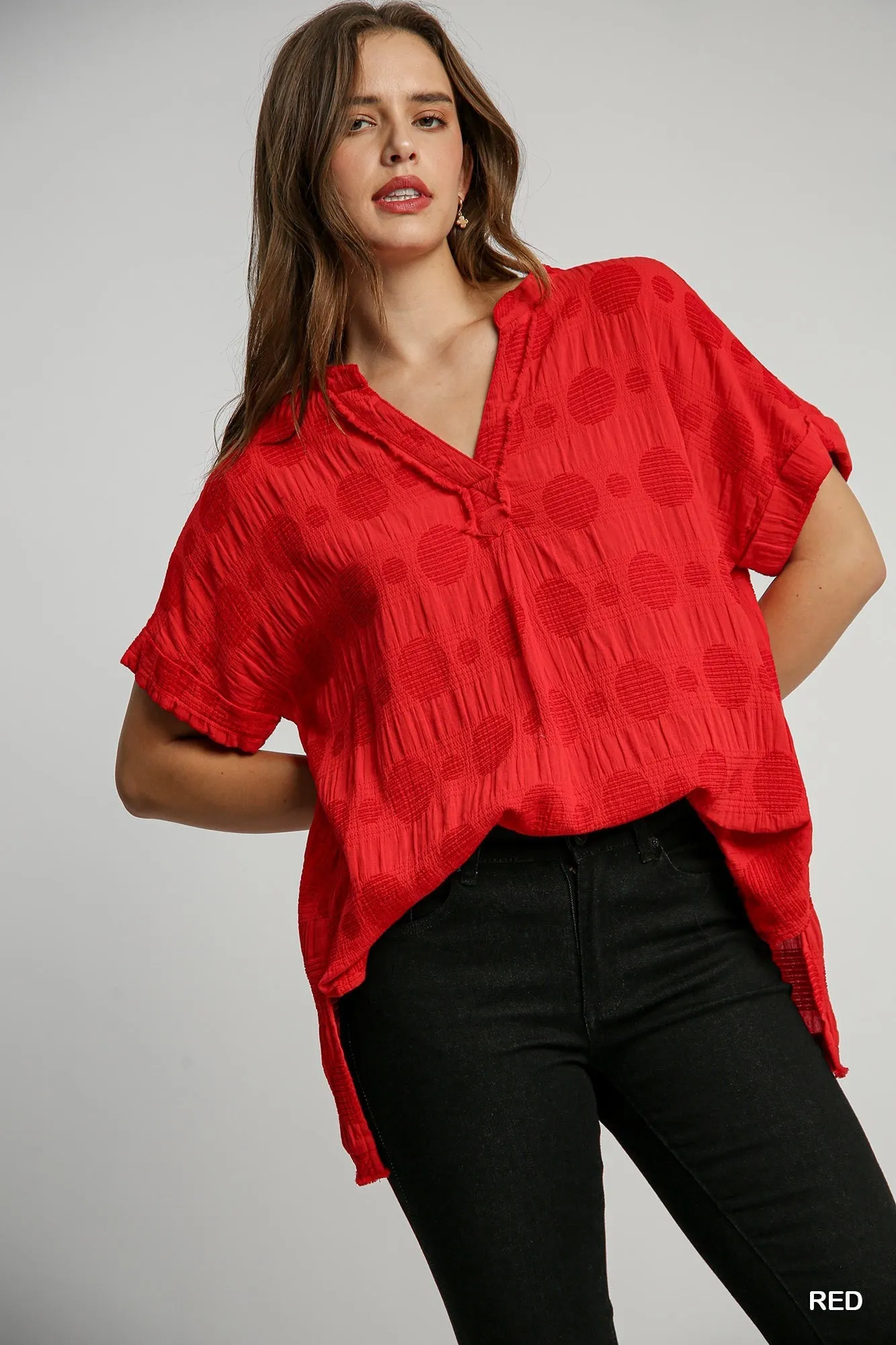 Red Swiss Dot Cotton Jacquard Tunic