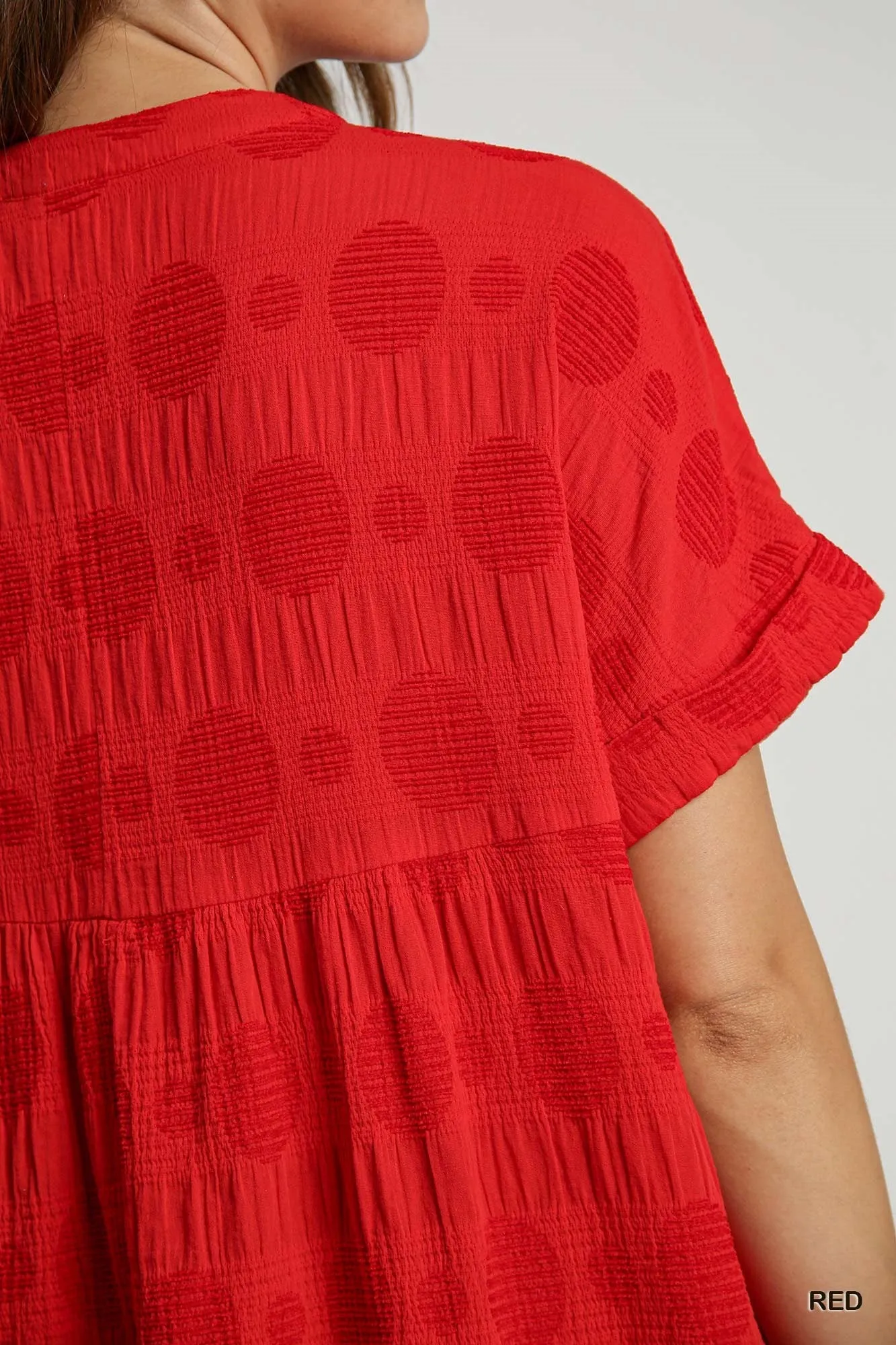 Red Swiss Dot Cotton Jacquard Tunic