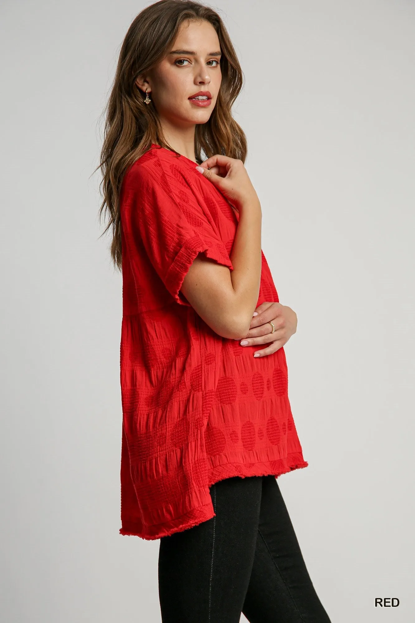 Red Swiss Dot Cotton Jacquard Tunic