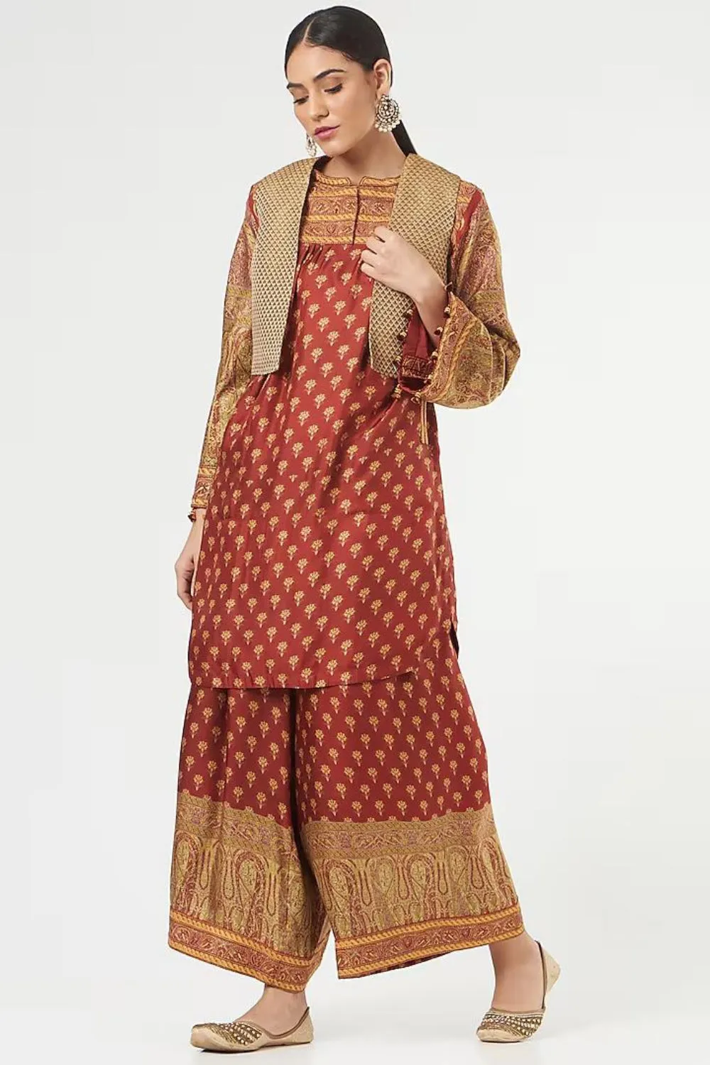 Reddish Maroon Printed Tunic Set