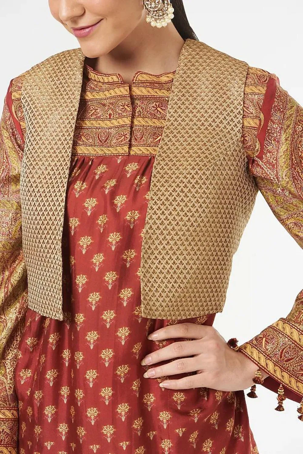 Reddish Maroon Printed Tunic Set