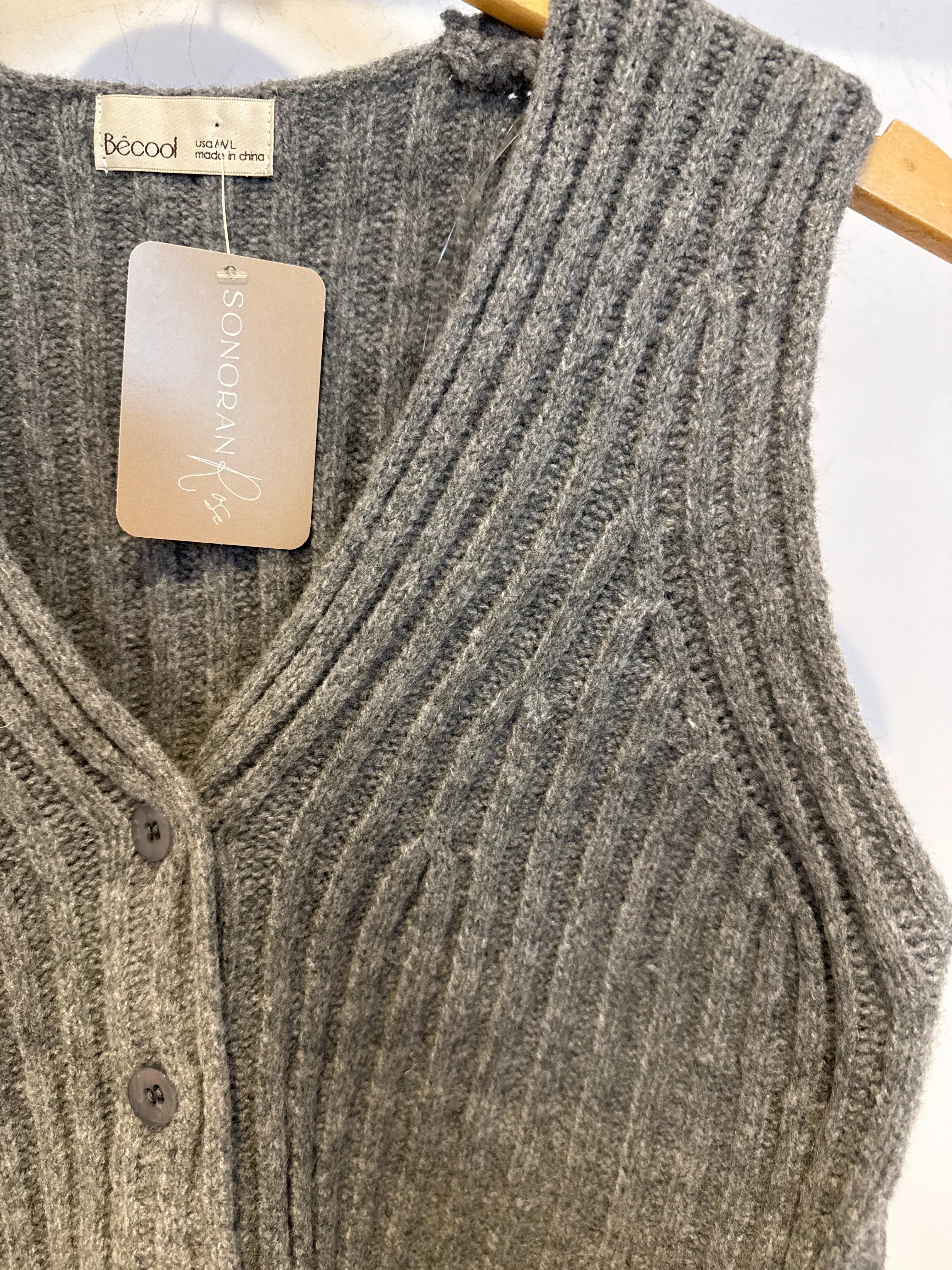 Rib Knit Button Up Sweater Vest