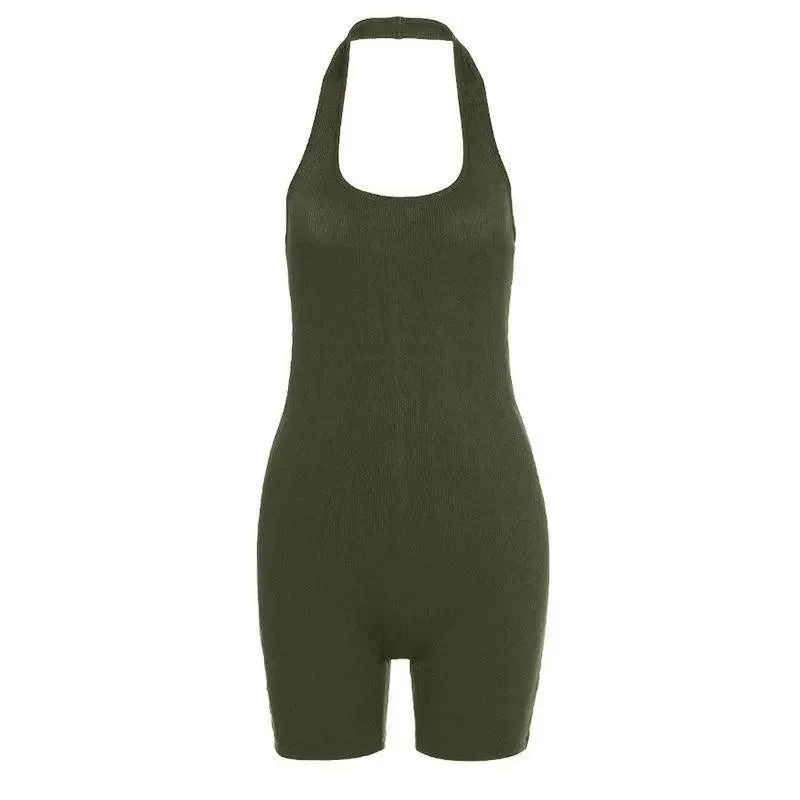 Ribbed Halter Neck Romper