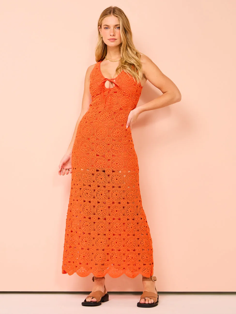 Roame Sunray Crochet Dress in Crochet Rosso