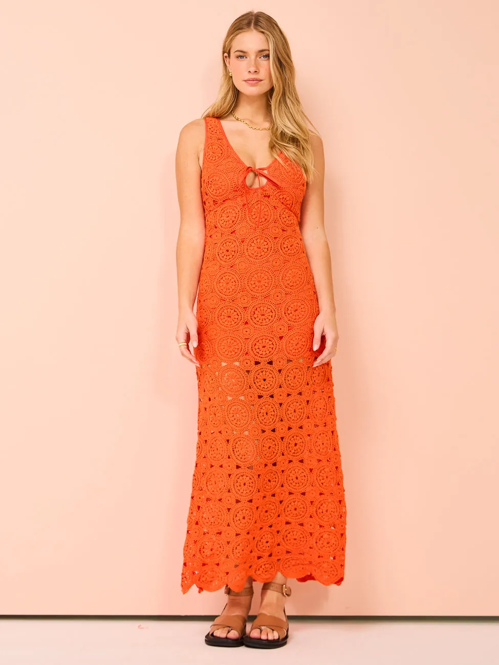 Roame Sunray Crochet Dress in Crochet Rosso