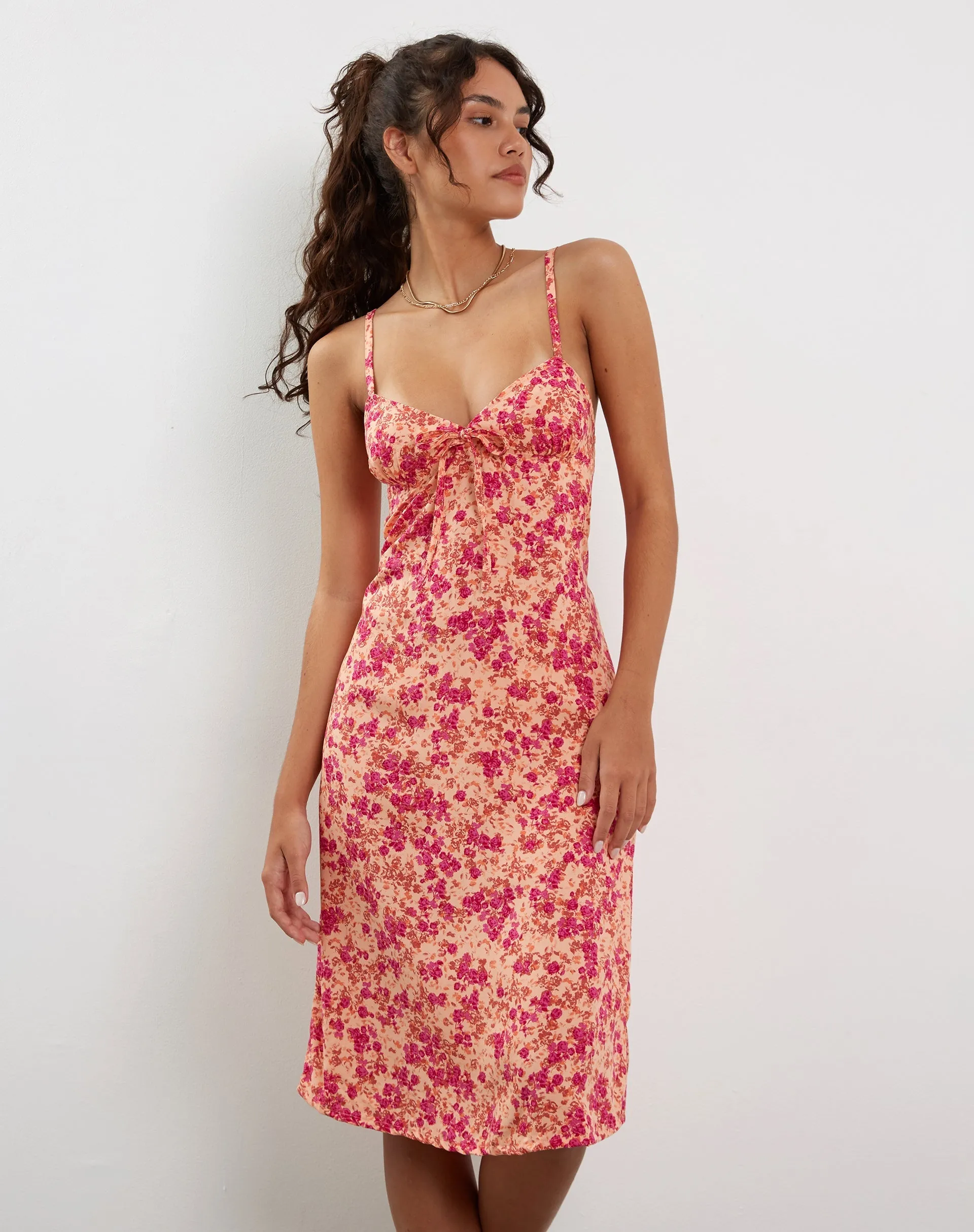 Ronsha Midi Dress in Dark Wild Flower Cantaloupe