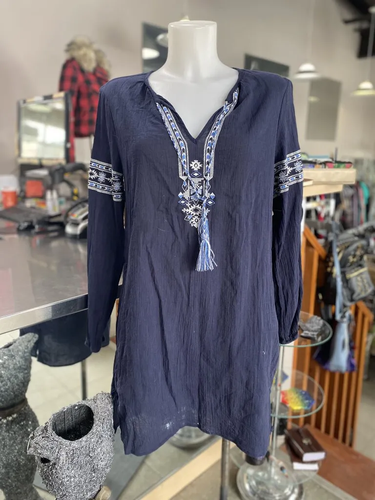 Roots embroidered crinkle cotton tunic/dress S