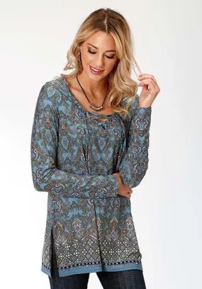 Roper® Women's Paisley Print Long Sleeve Thigh Length Tunic Top