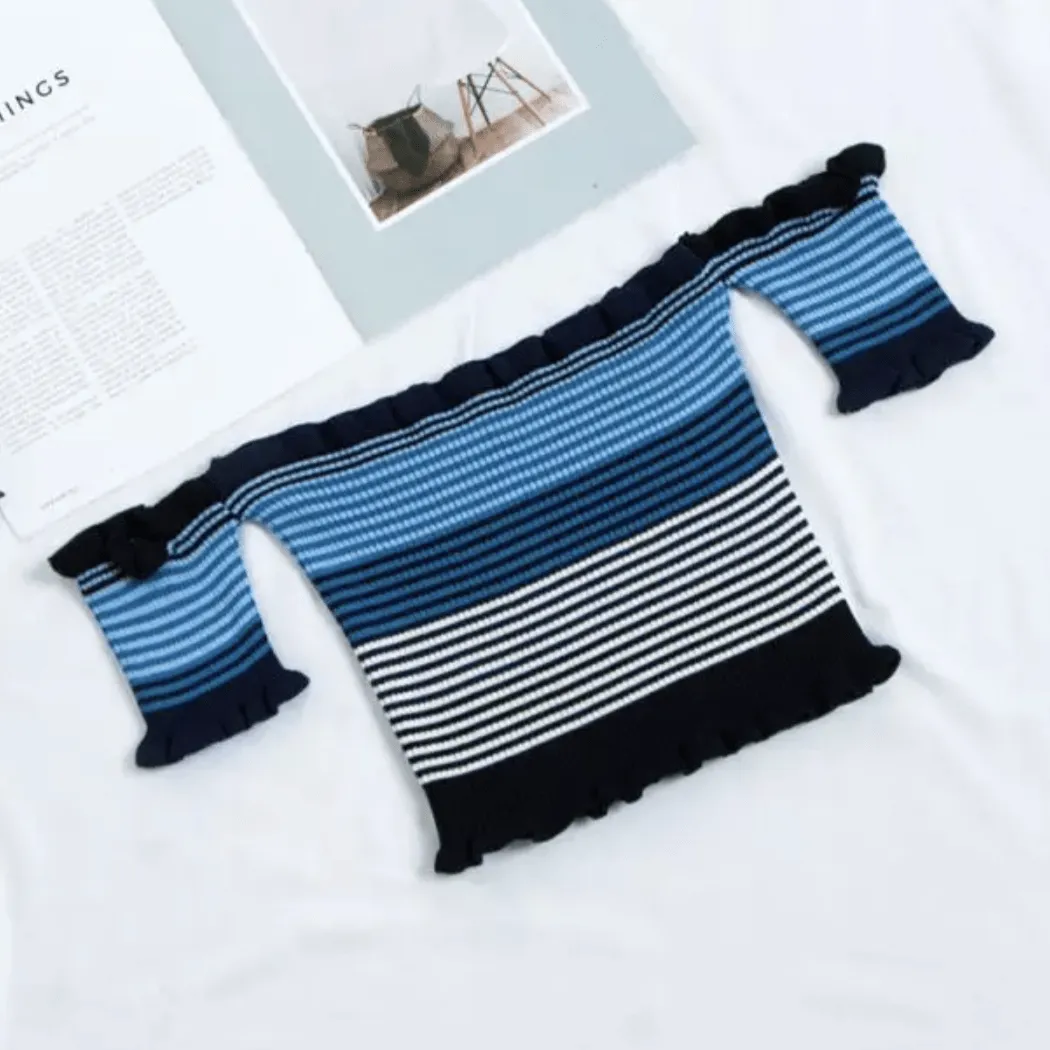 Ruffle Striped Off Shoulder Crop Top