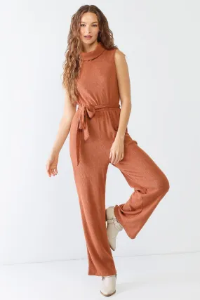 Rust Ribbed Sleeveless Turtle Neck Jumpsuit /2-2-2