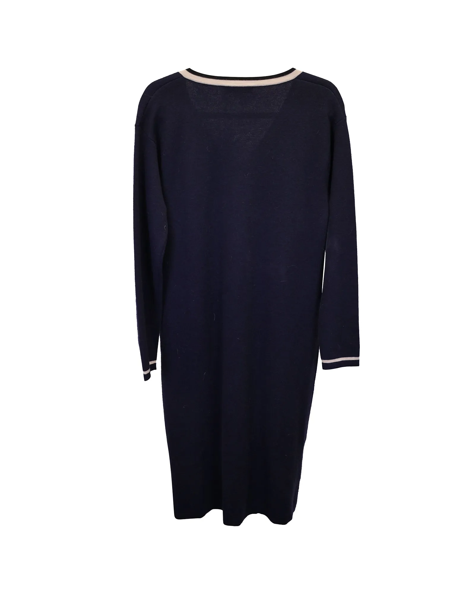 'S Max Mara Striped V-neck Midi Dress in Navy Blue Wool