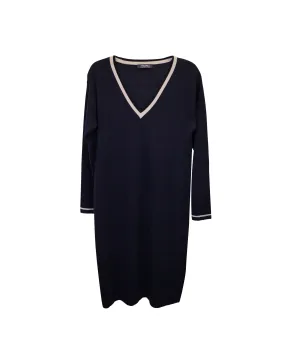 'S Max Mara Striped V-neck Midi Dress in Navy Blue Wool