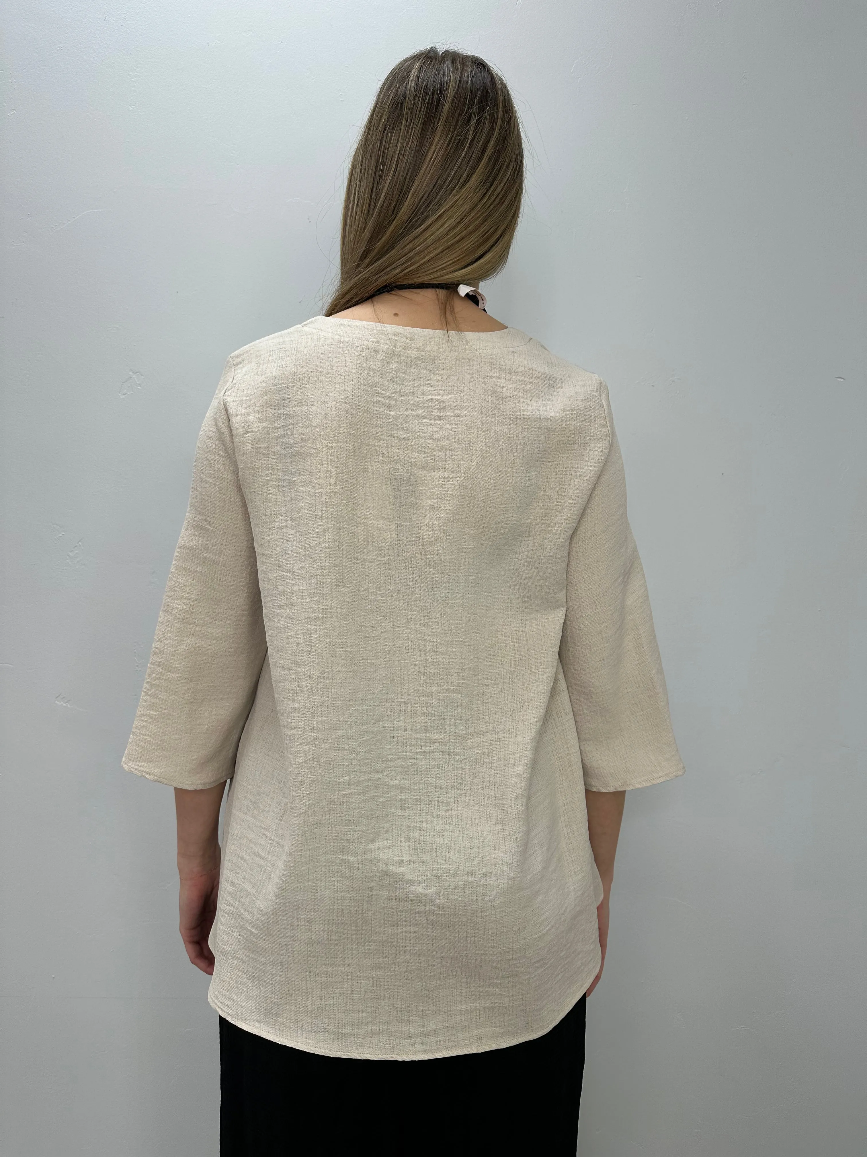 Sand 3/4 Sleeve V Neck Top