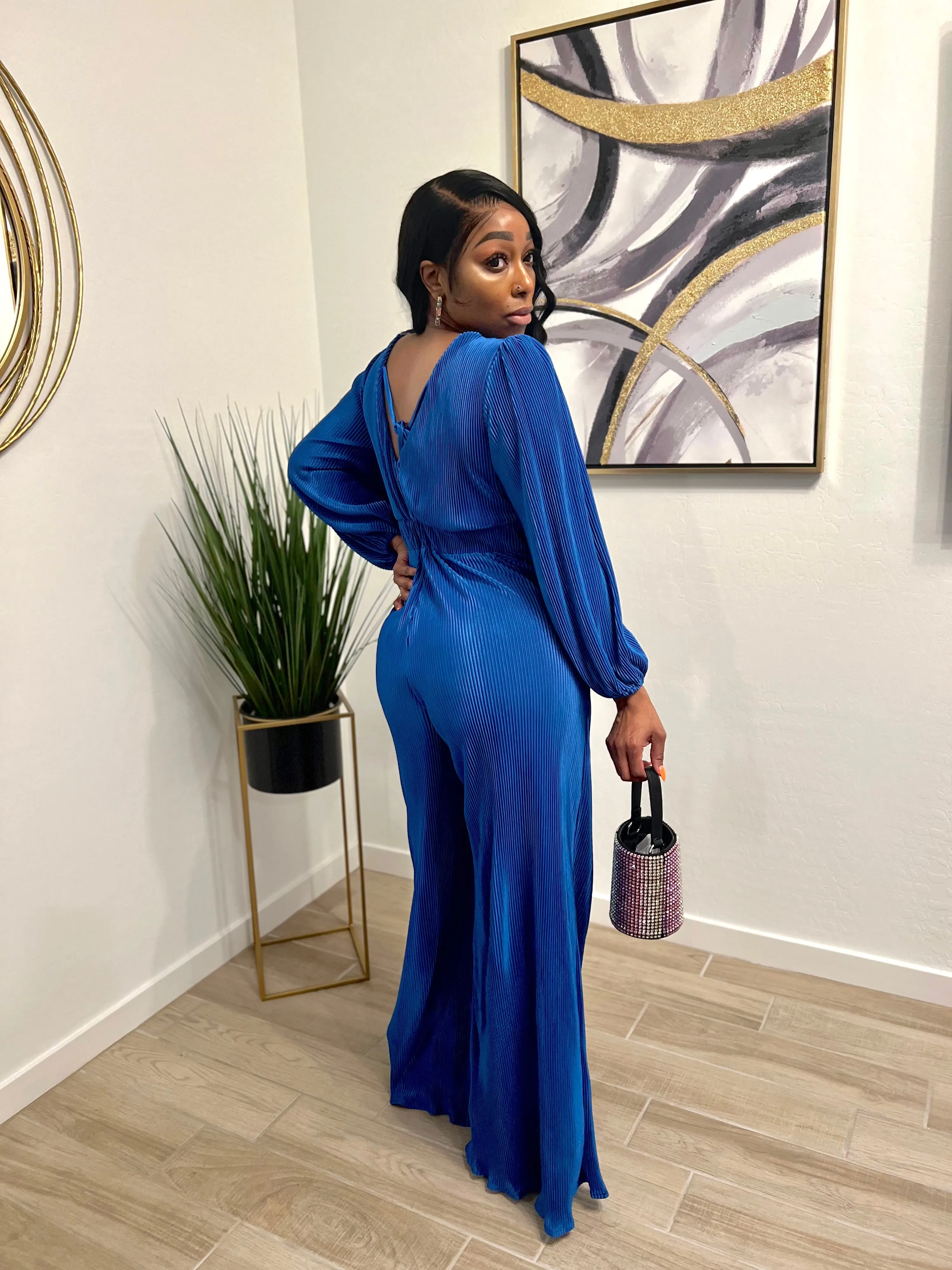 Sapphire Glow Pleated Jumpsuit