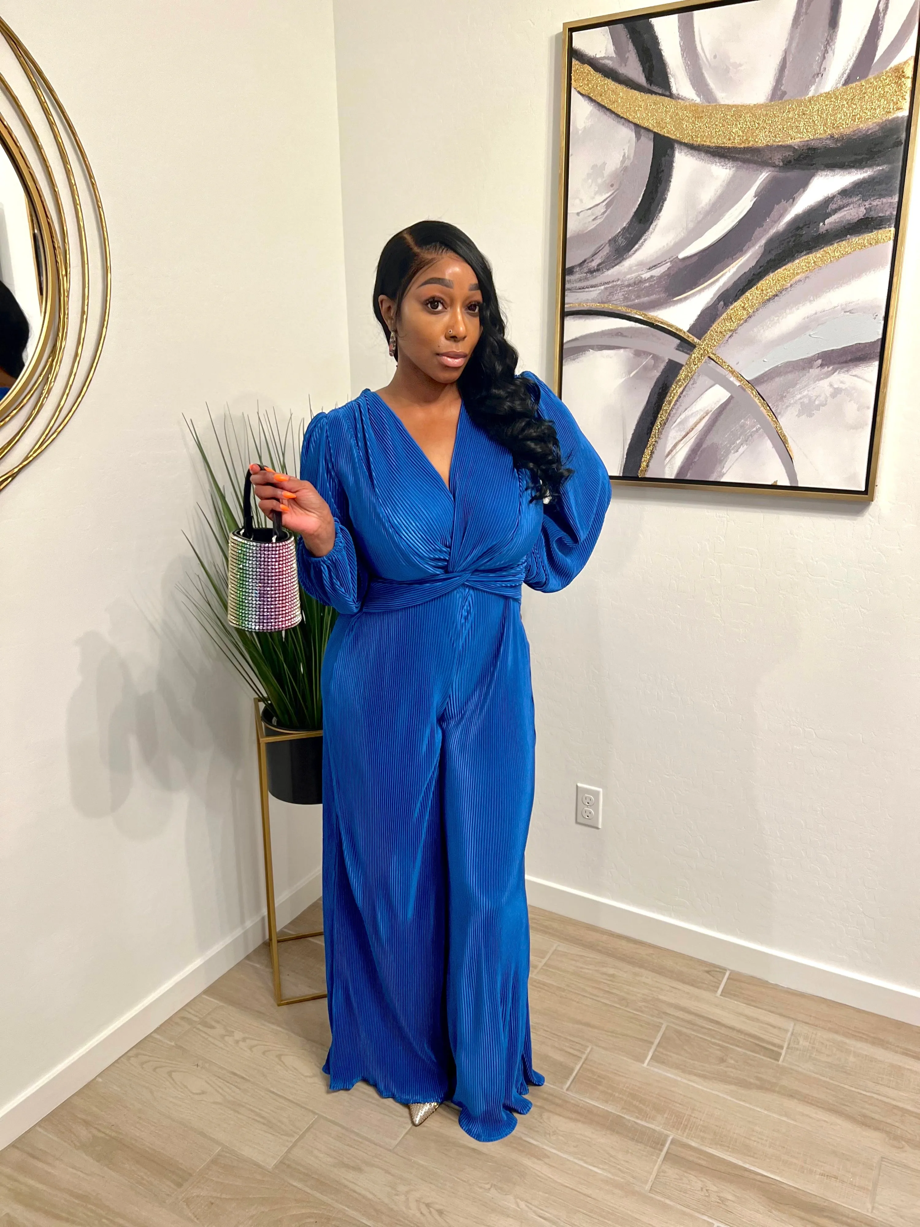 Sapphire Glow Pleated Jumpsuit