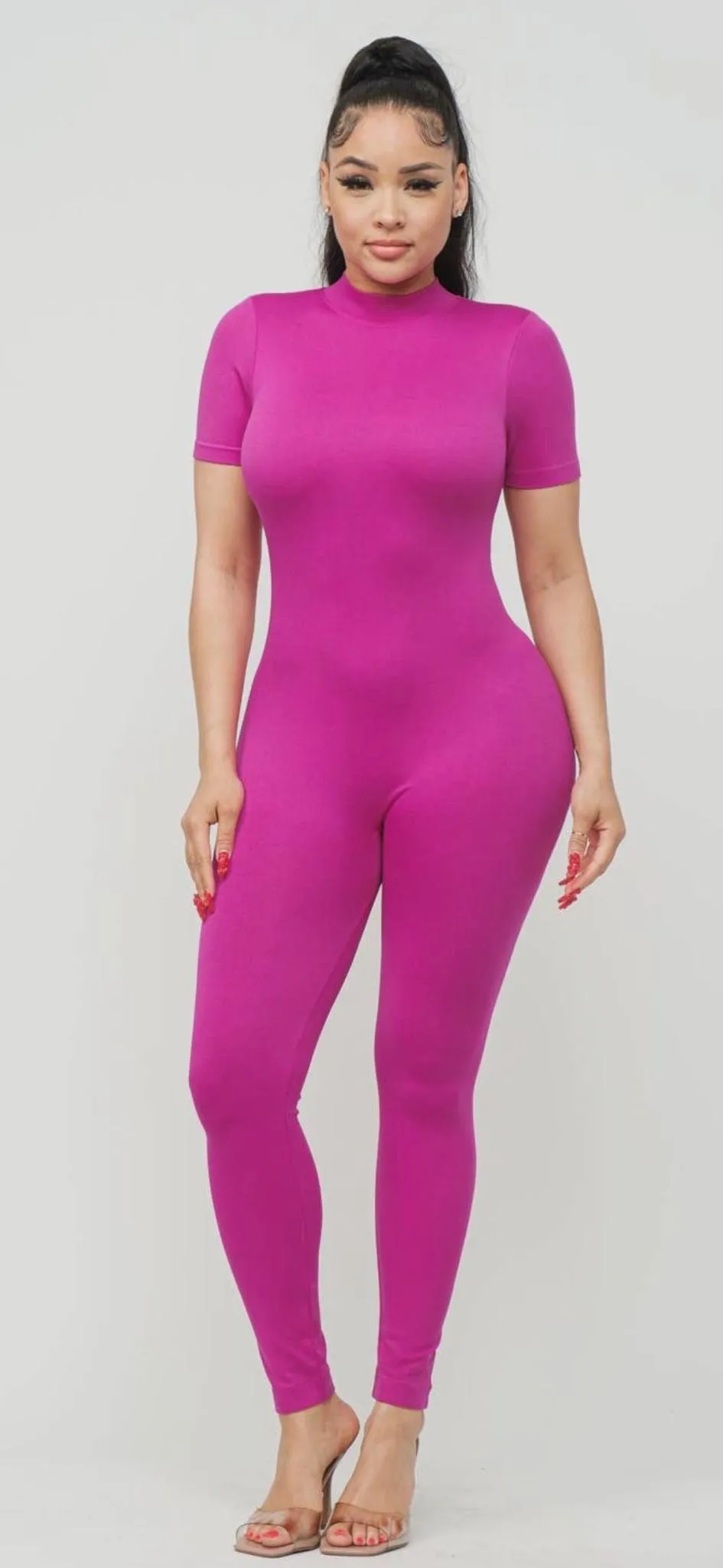 Seamless Back Zipper Mock Neck Jumpsuit