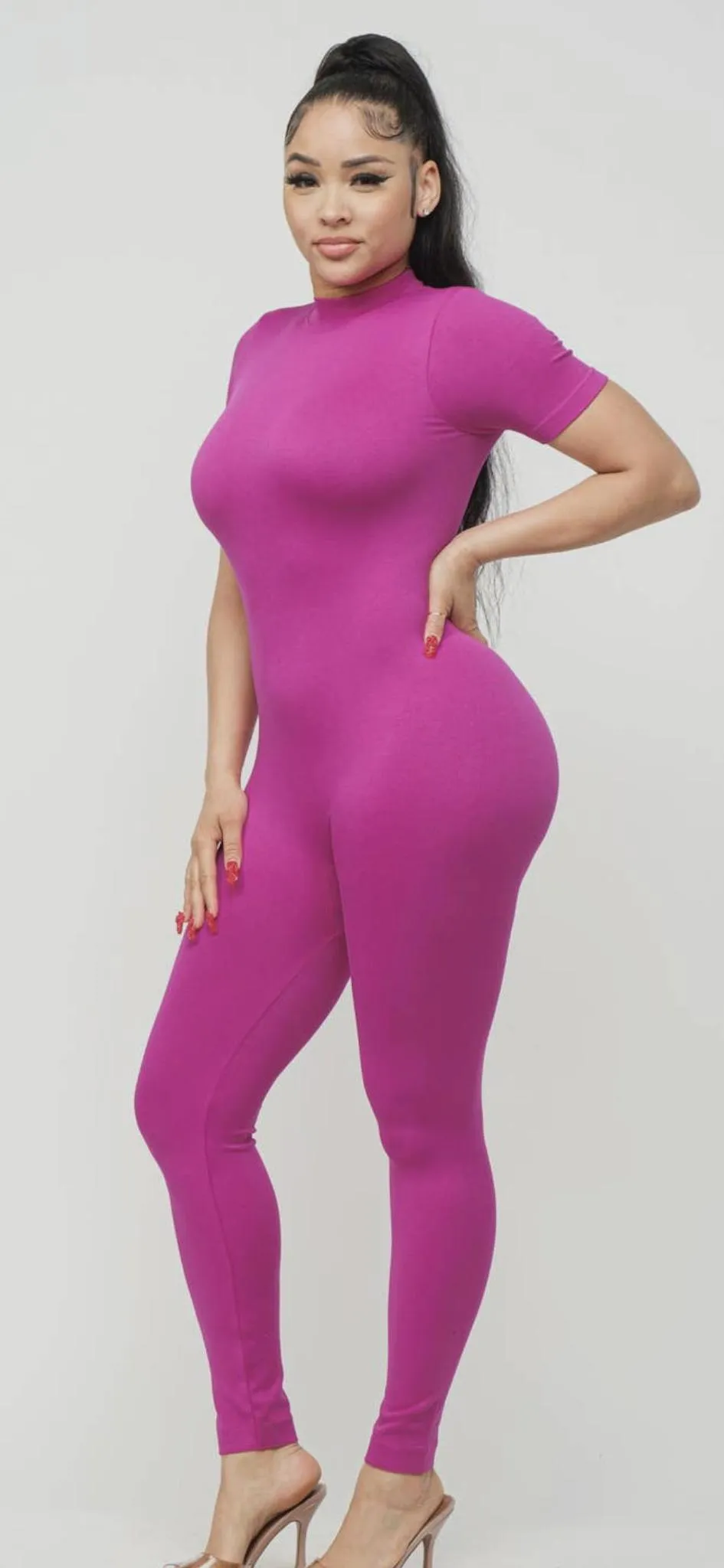 Seamless Back Zipper Mock Neck Jumpsuit