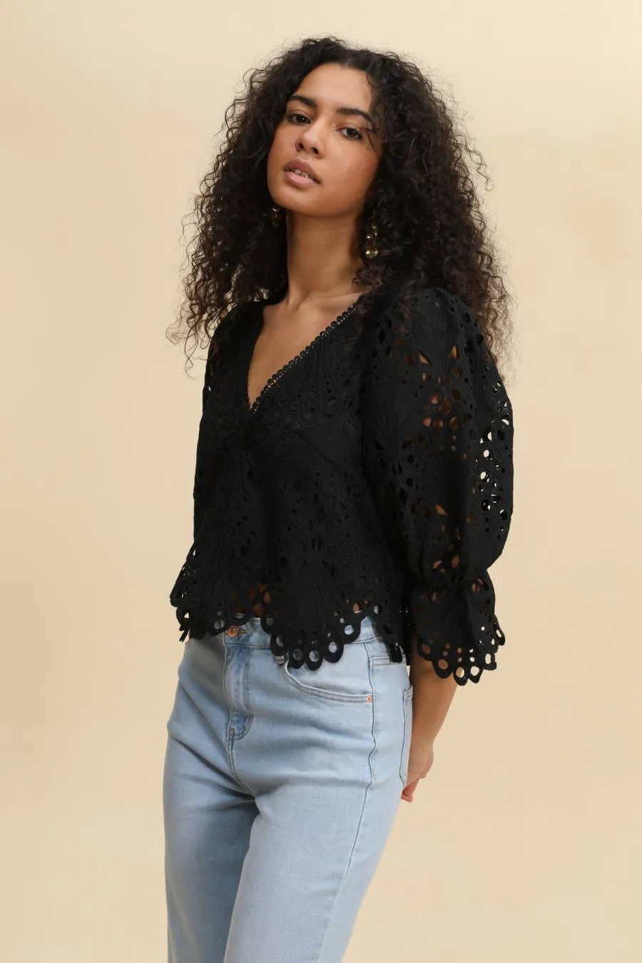 Selena guipure lace crop blouse