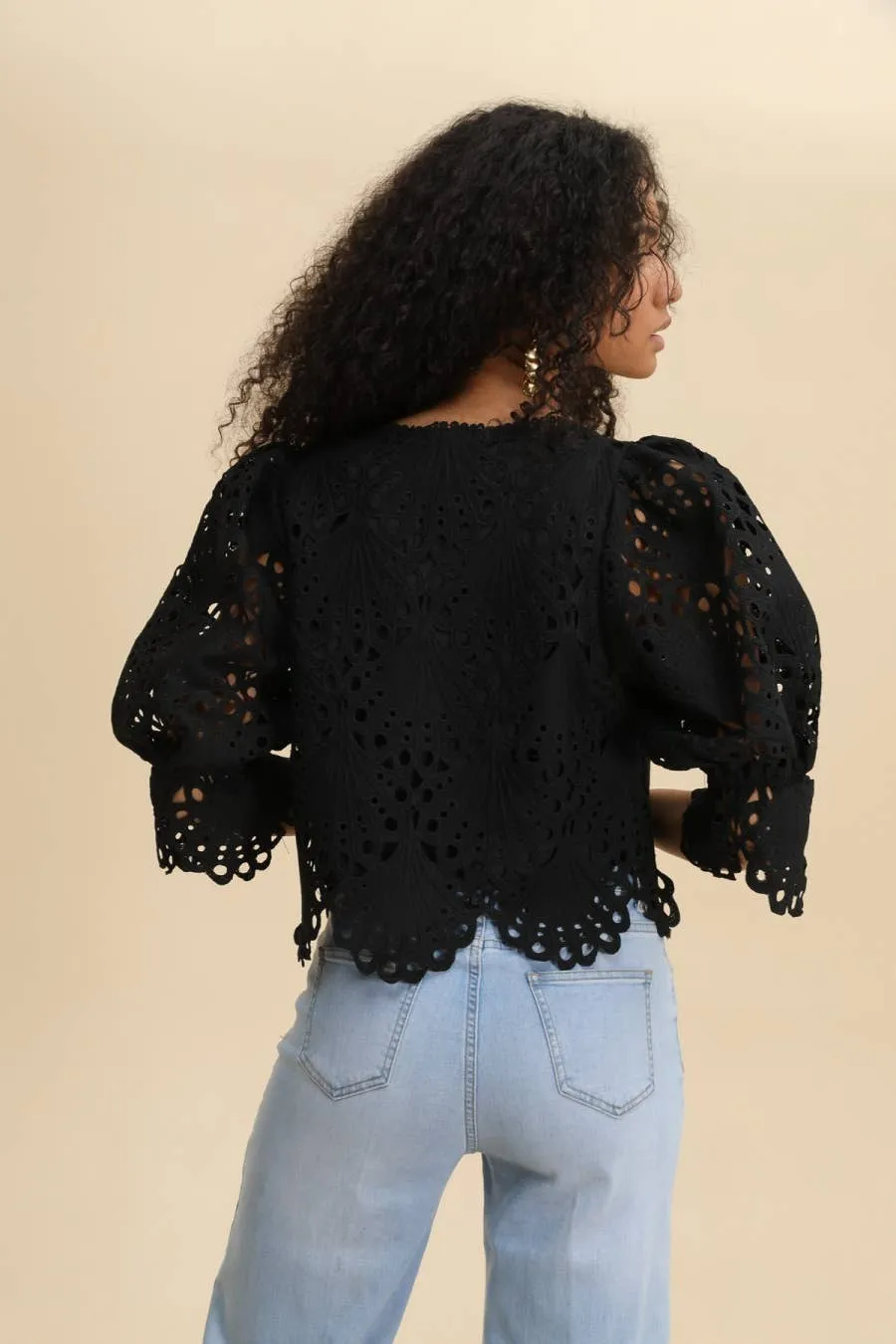 Selena guipure lace crop blouse