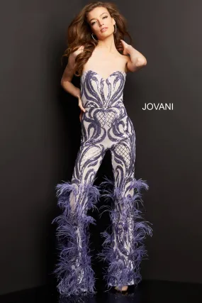 Sequin Feather Strapless Jumpsuit by Jovani 05669