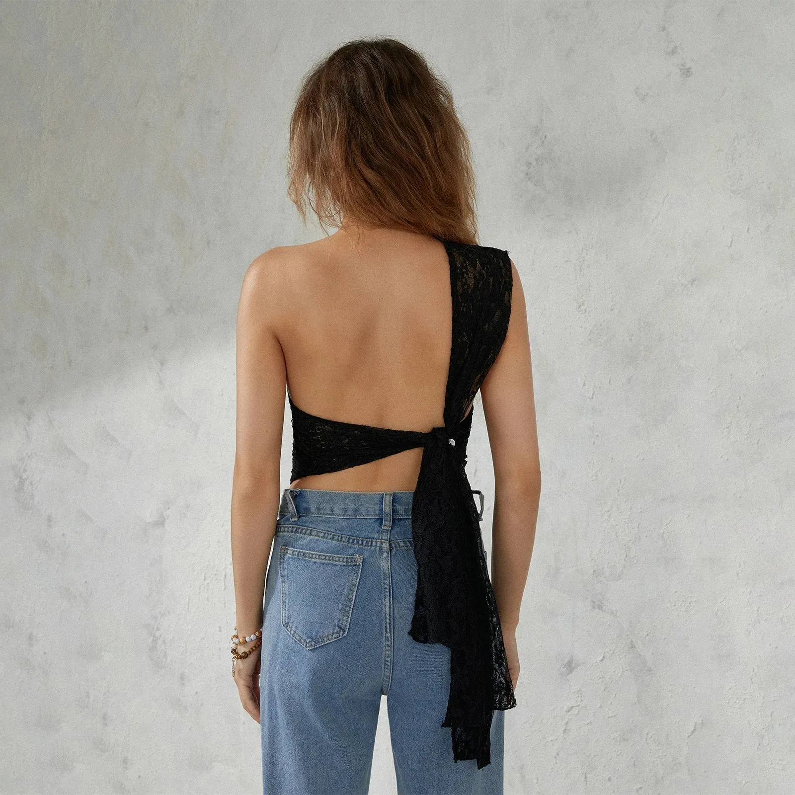 Sexy Lace One-Shoulder Backless Irregular Summer Top for Women’s Party & Streetwear