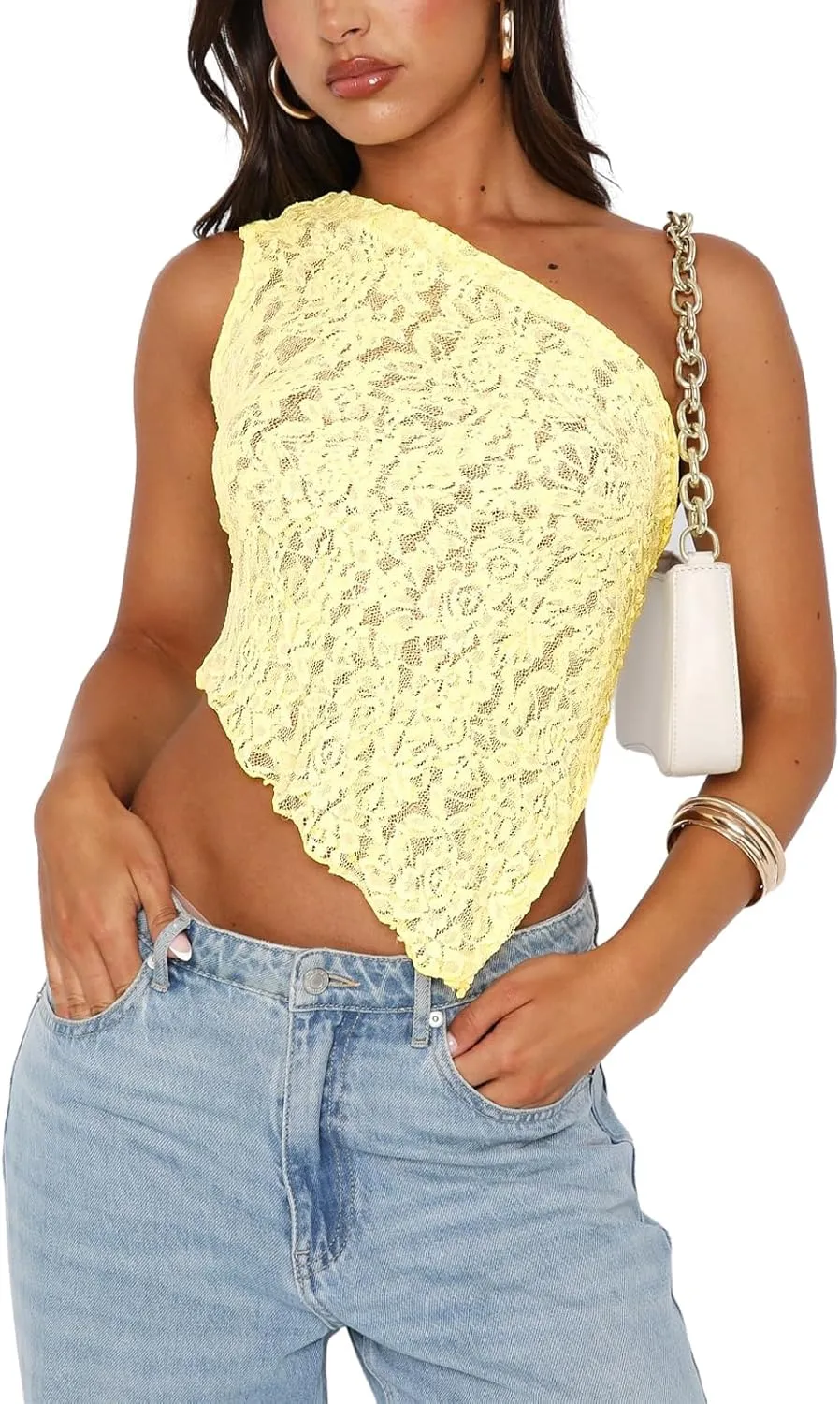 Sexy Lace One-Shoulder Backless Irregular Summer Top for Women’s Party & Streetwear