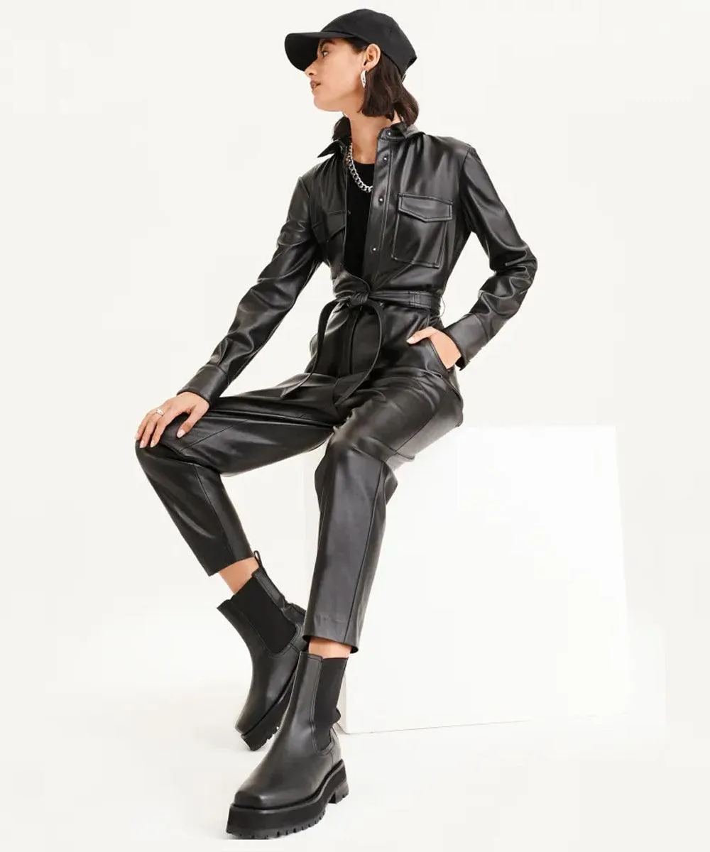 Sheepskin Black Leather Jumpsuit