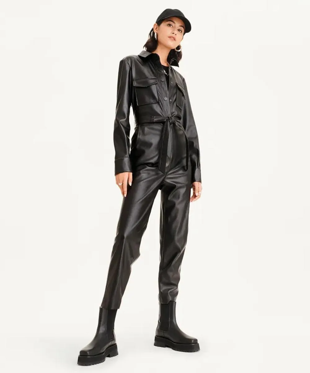 Sheepskin Black Leather Jumpsuit