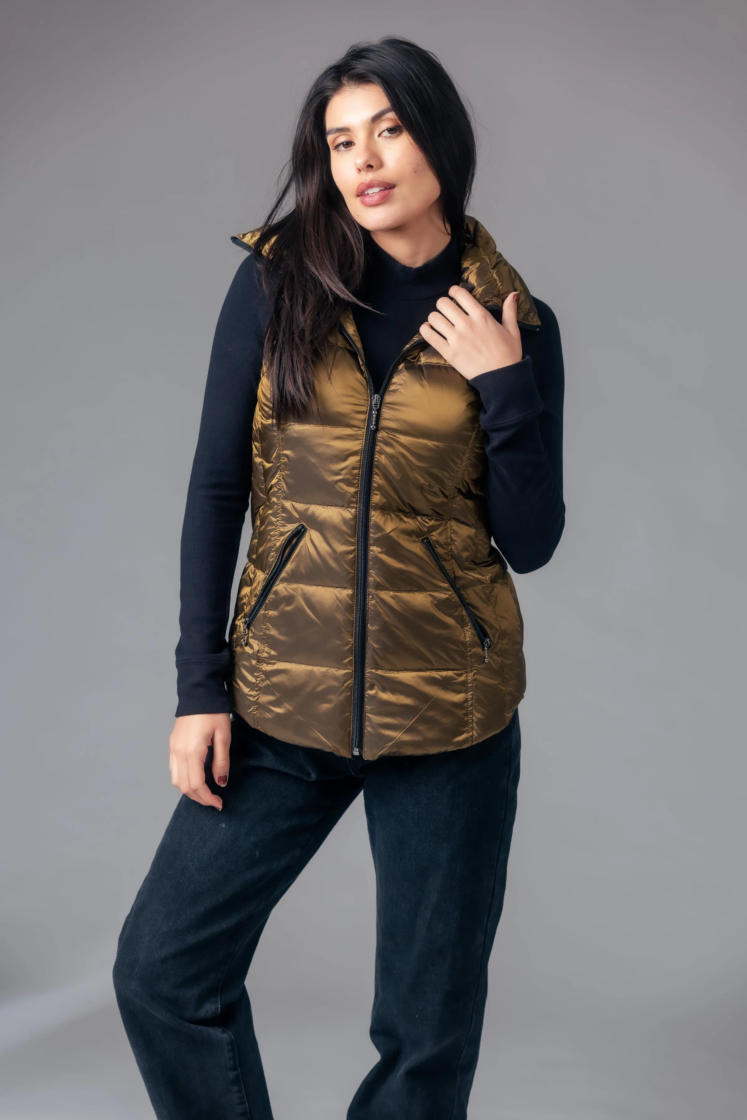 Short Metallic Down Vest