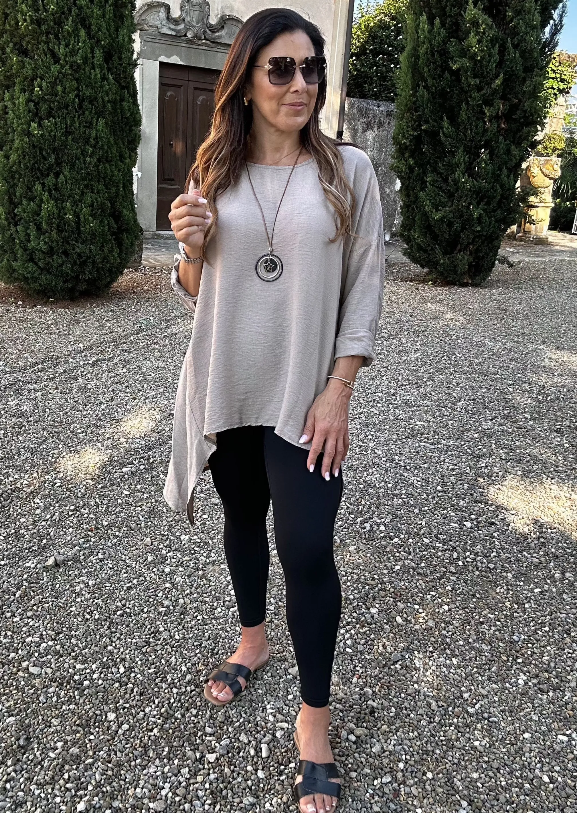 Sienna Beige Tunic Top with Necklace