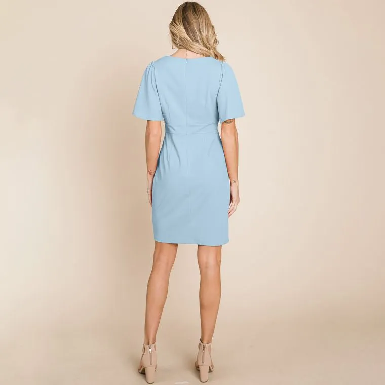 Sky Blue Flutter Short Sleeve Sheath Dress