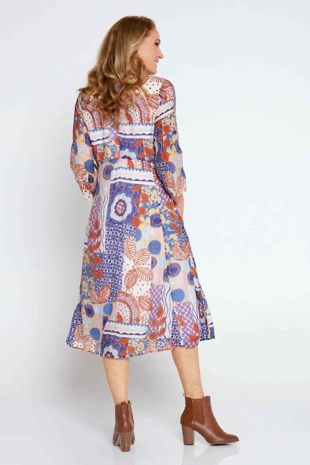 Sleeved Waterhouse Dress - Purple Patchwork