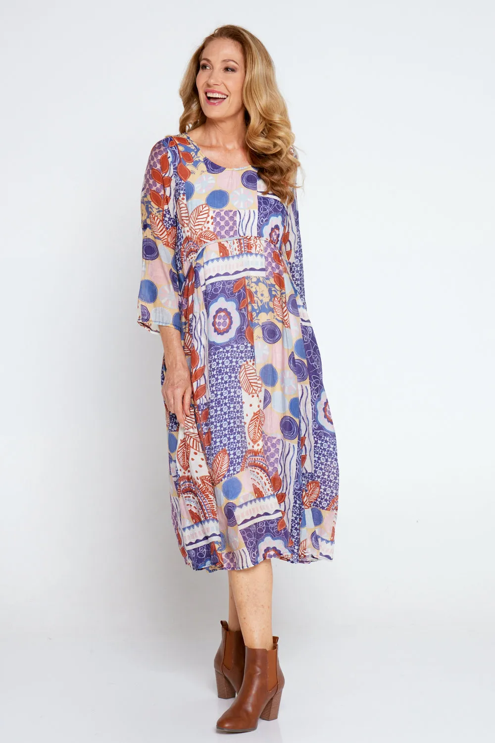 Sleeved Waterhouse Dress - Purple Patchwork