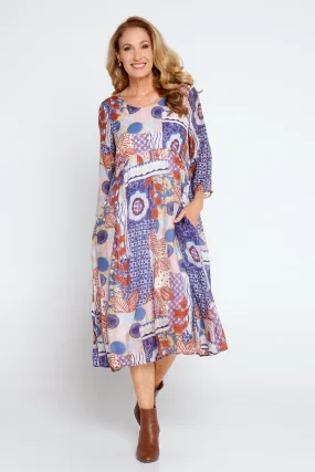 Sleeved Waterhouse Dress - Purple Patchwork