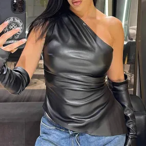 Sleeveless Slope Neck Sexy Crop Top