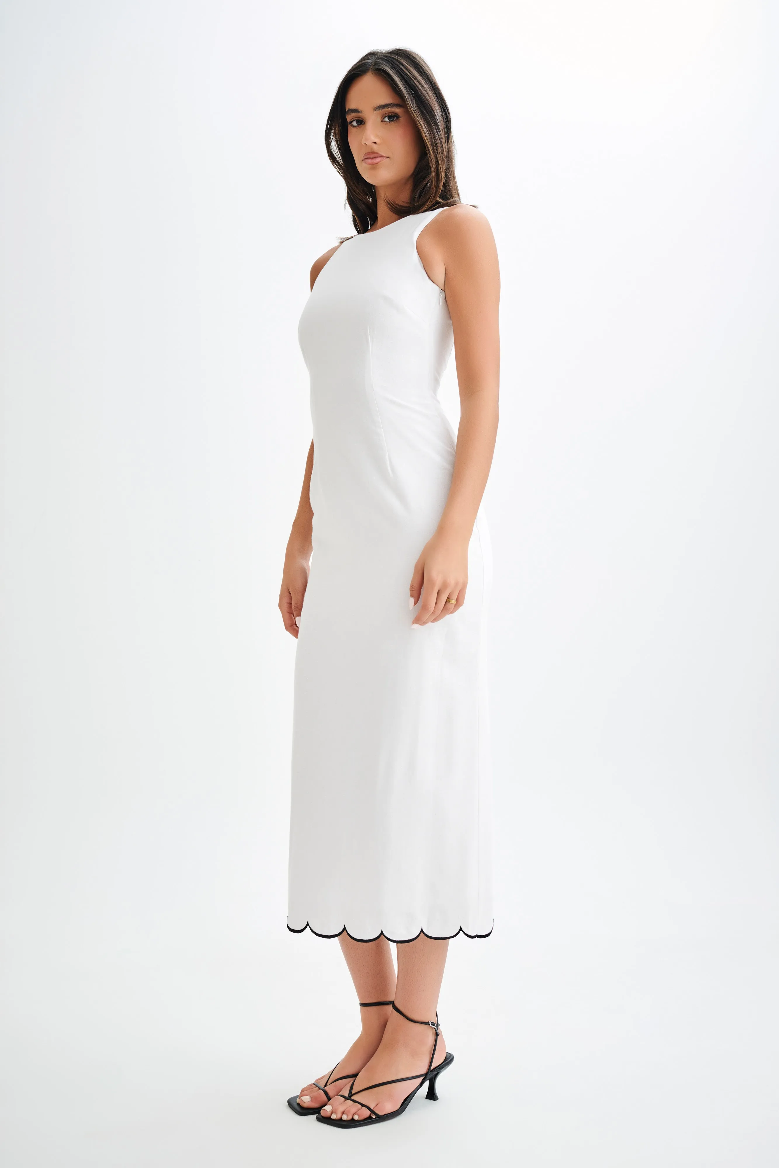 Sofiane Scalloped Linen Midi Dress - Ivory