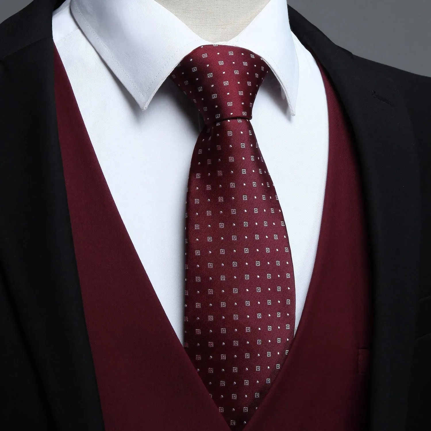 Solid 3pc Suit Vest Set - BURGUNDY-2