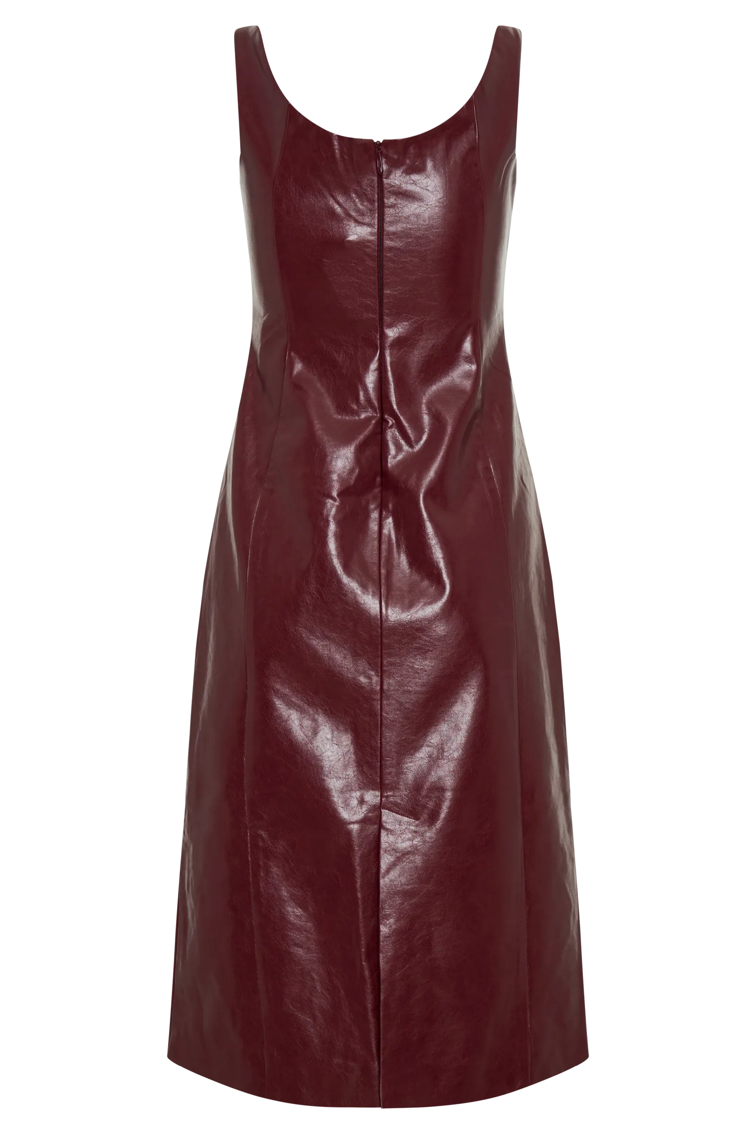 Sonia Faux Leather Midi Dress - Cherry Red