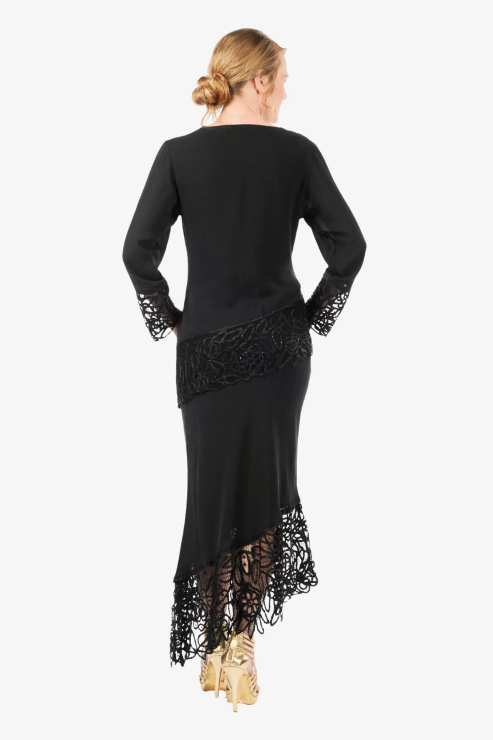 Soulmates C2300 Asymmetrical Lace Tunic Top with Skirt Set