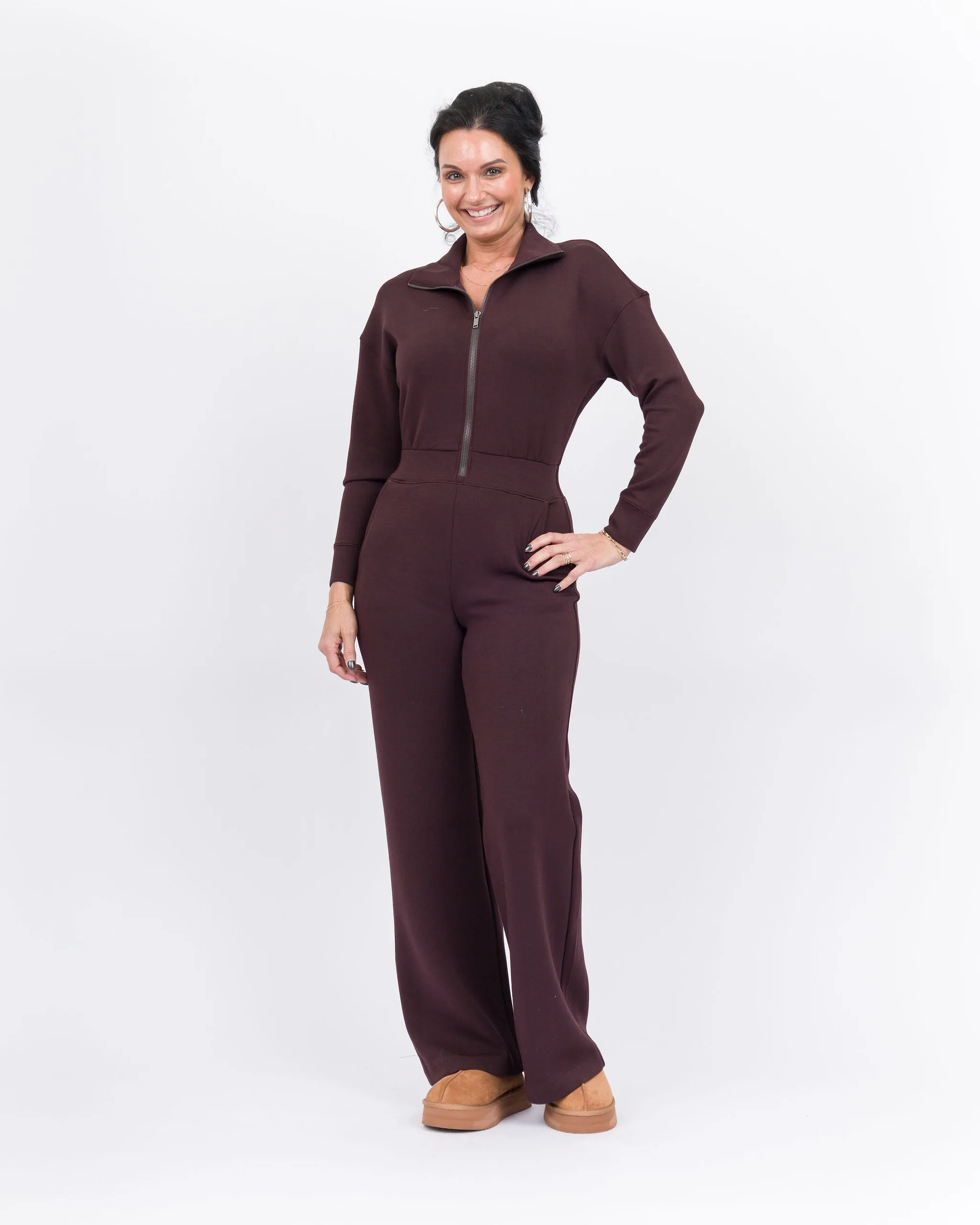 Spanx Aire Wide Leg Jumpsuit- Truffle Brown