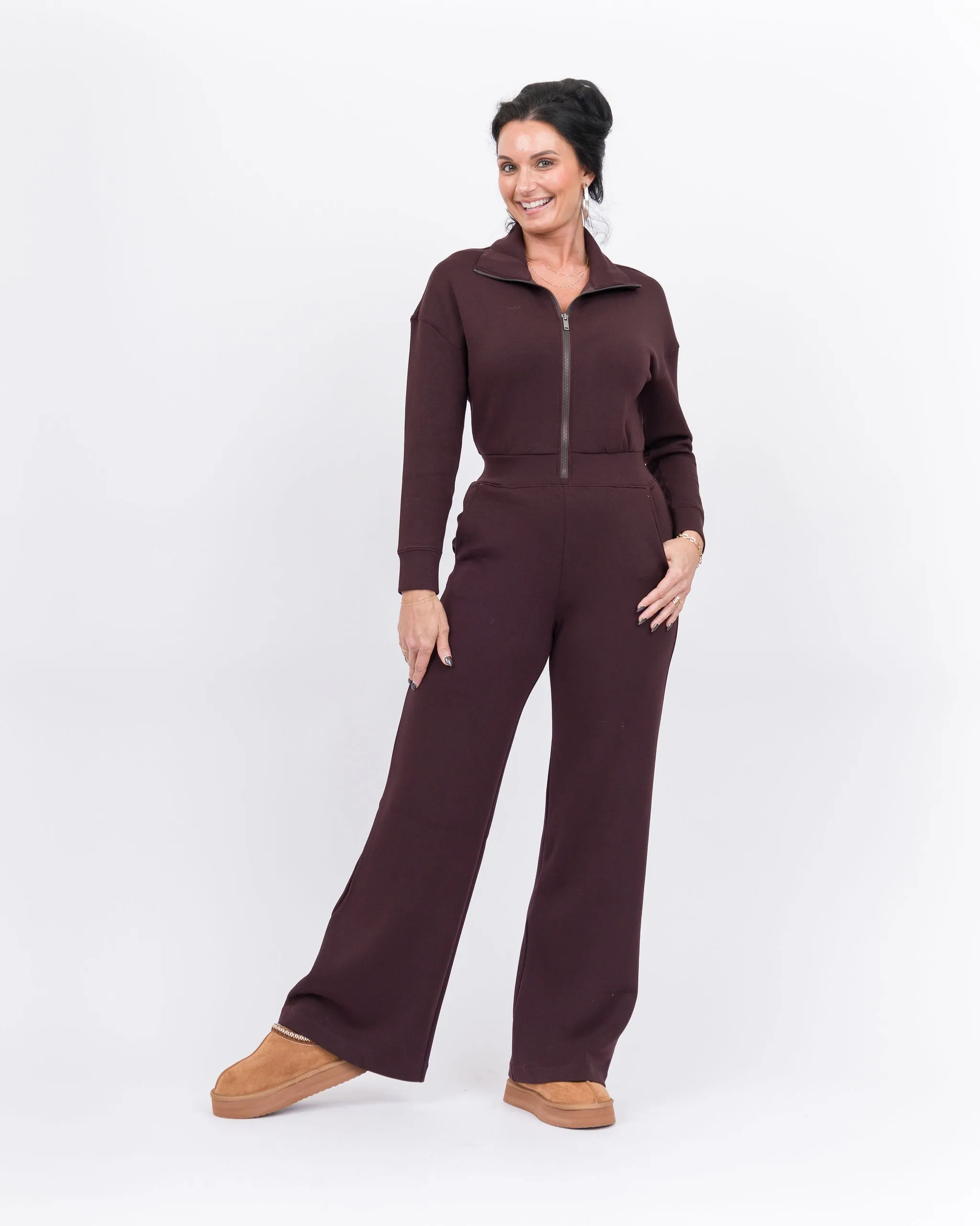 Spanx Aire Wide Leg Jumpsuit- Truffle Brown