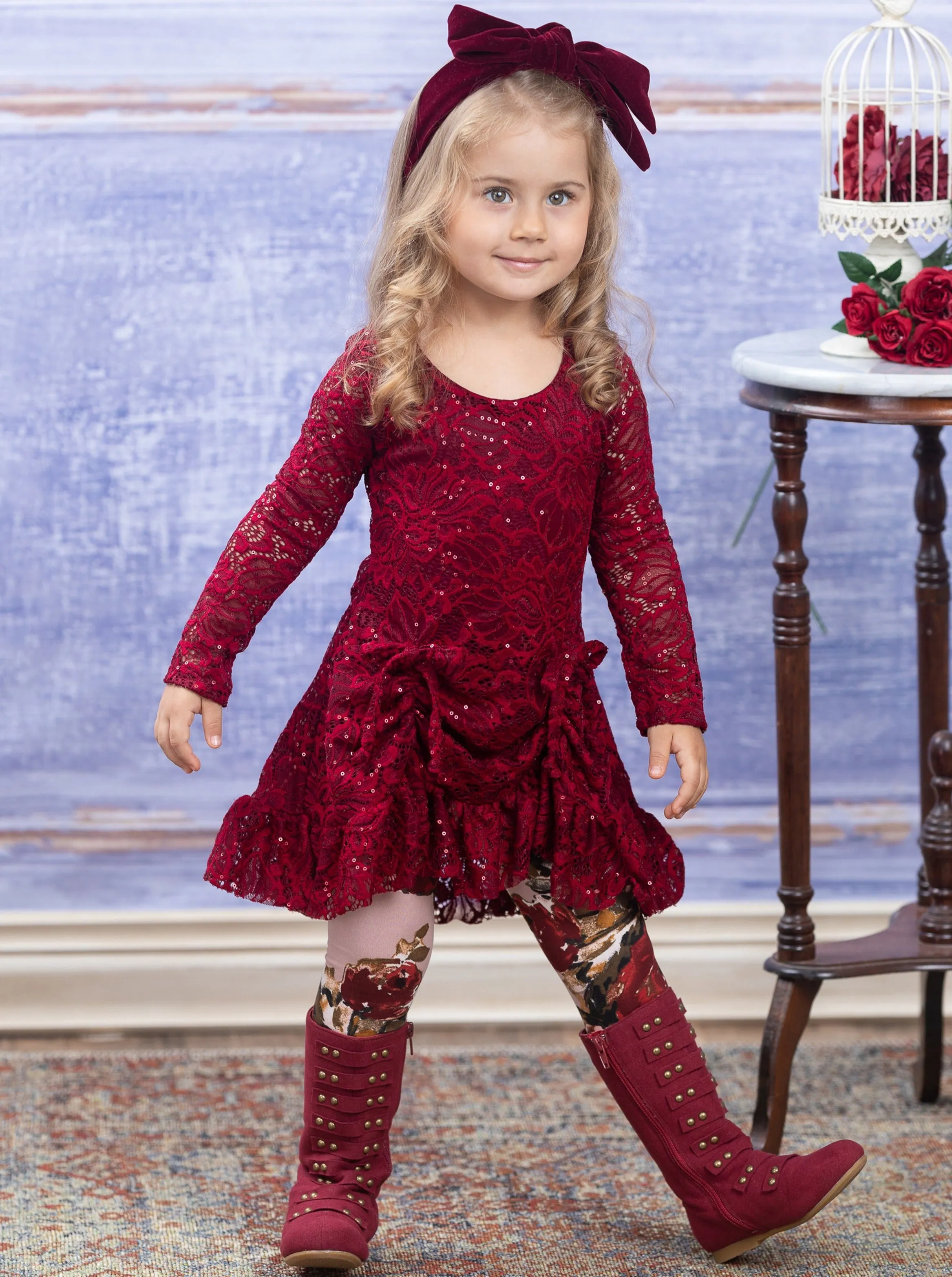 Sparkle Lace Drawstring Tunic and Legging Set