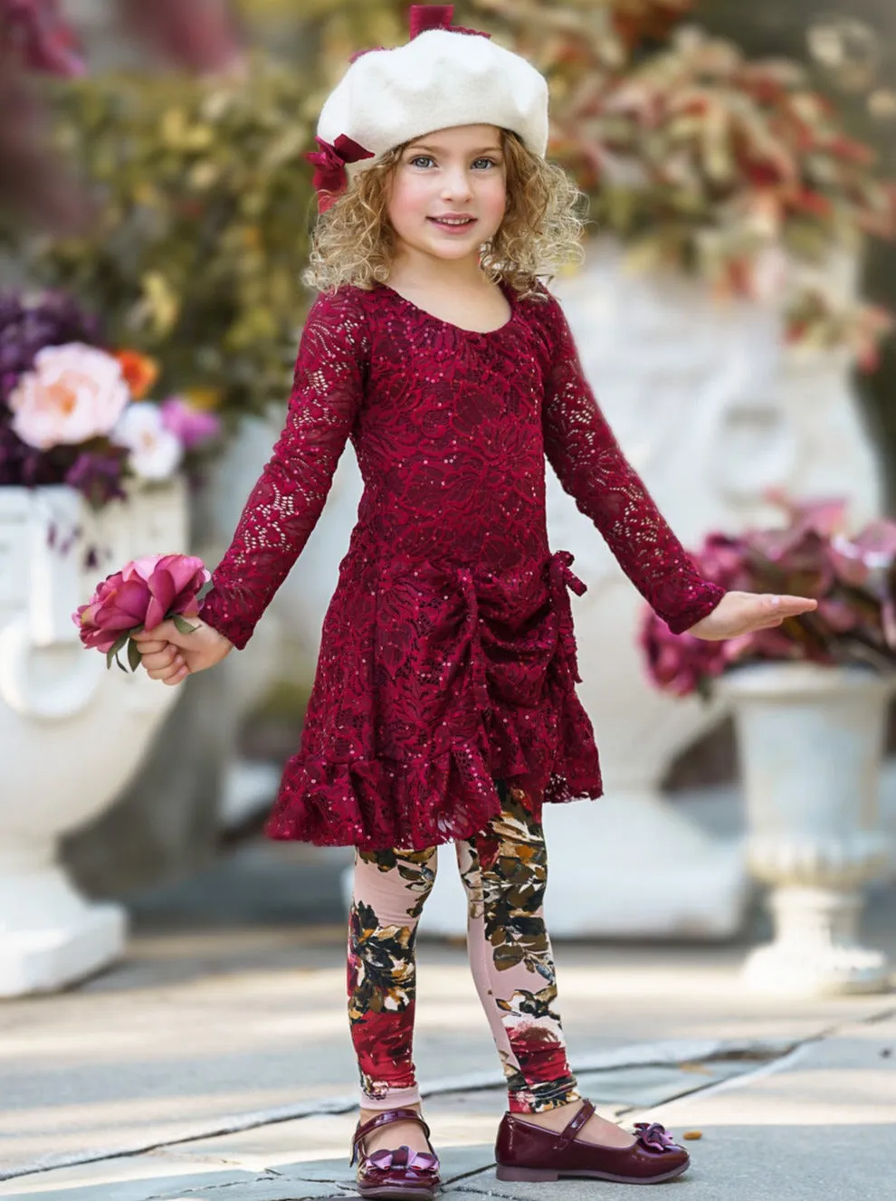 Sparkle Lace Drawstring Tunic and Legging Set