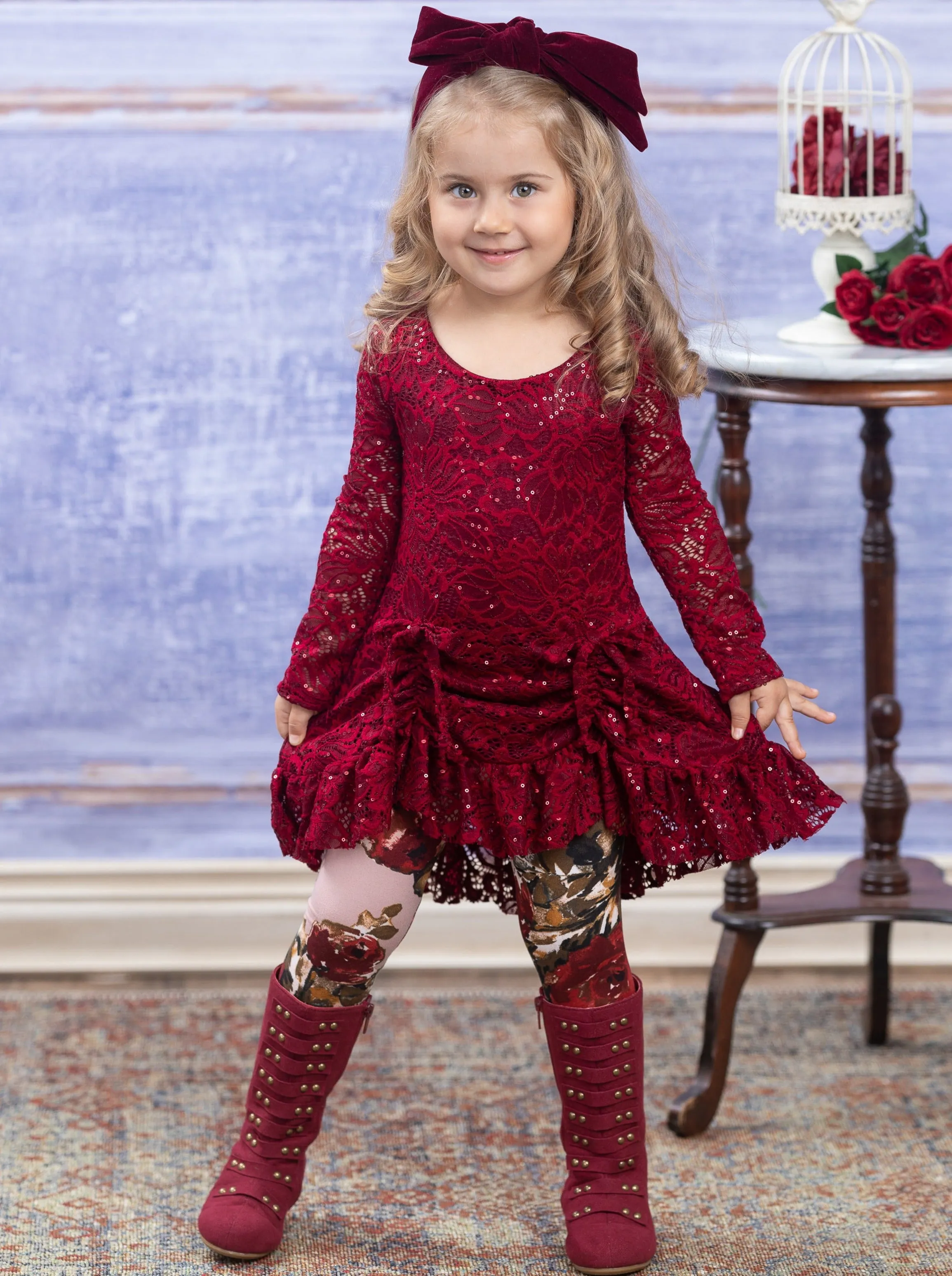 Sparkle Lace Drawstring Tunic and Legging Set