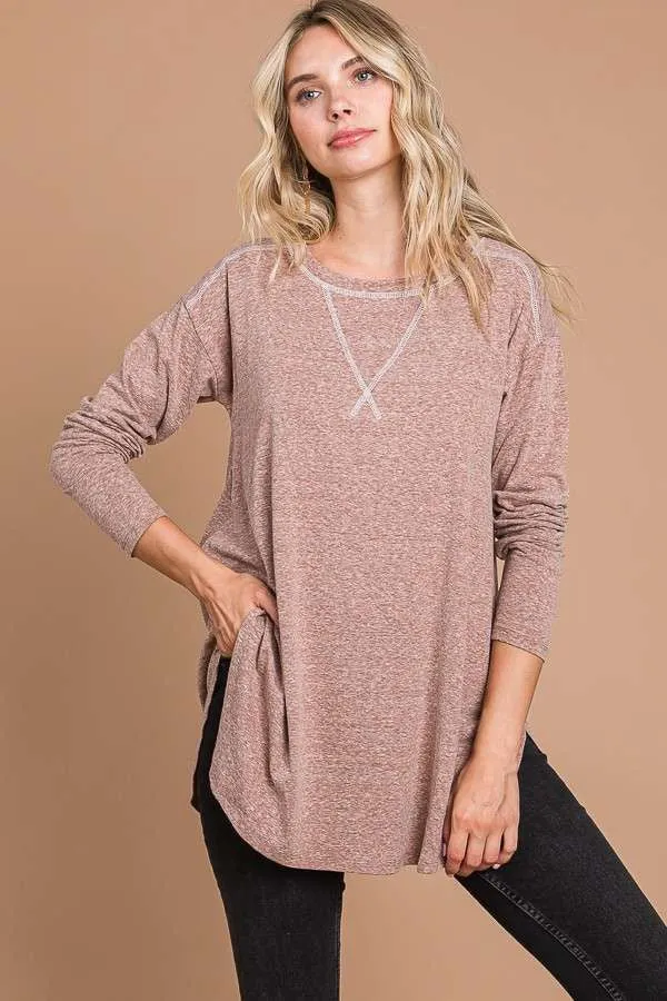 Spicy Brown Hi Lo Hemline Tunic Top